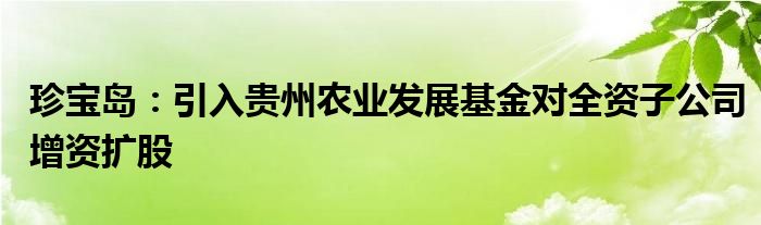 珍宝岛：引入贵州农业发展基金对全资子公司增资扩股