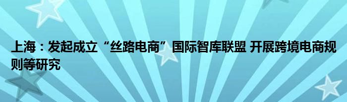 上海：发起成立“丝路电商”国际智库联盟 开展跨境电商规则等研究